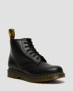 Dr Martens 101 Yellow Stitch Smooth Nahkaiset Ankle Naisten Saappaat Mustat | Suomi_Dr61650