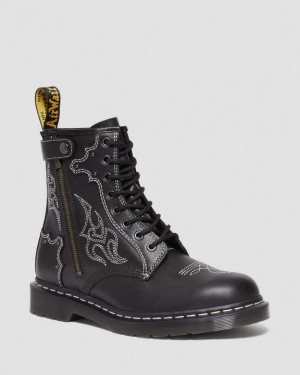 Dr Martens 1460 Gothic Americana Nahkaiset Pitsi Up Miesten Saappaat Mustat | Suomi_Dr66219