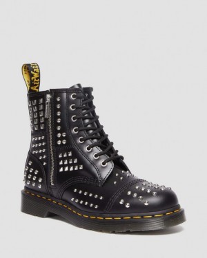 Dr Martens 1460 Studded Zip Atlas Nahkaiset Pitsi Up Miesten Saappaat Mustat | Suomi_Dr94716