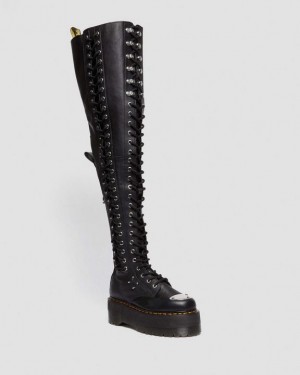 Dr Martens 28-Eye Extreme Max Virginia Nahkaiset Knee High Naisten Platform Kengät Mustat | Suomi_Dr98909