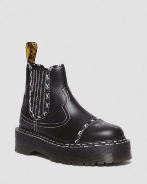 Dr Martens 2976 Gothic Americana Nahkaiset Chelsea Naisten Platform Kengät Mustat | Suomi_Dr58186