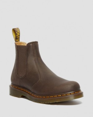 Dr Martens 2976 Yellow Stitch Crazy Horse Nahkaiset Chelsea Naisten Saappaat Tummanruskea | Suomi_Dr63303