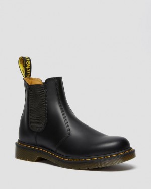 Dr Martens 2976 Yellow Stitch Smooth Nahkaiset Chelsea Naisten Saappaat Mustat | Suomi_Dr68772