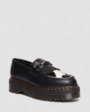 Dr Martens Adrian Snaffle Hair On & Nahkaiset Cow Print Kiltie Miesten Platform Kengät Mustat | Suomi_Dr92455