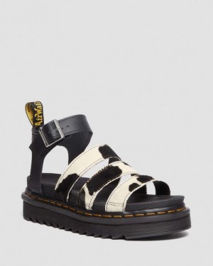 Dr Martens Blaire Hair-On Cow Print Strap Naisten Sandaalit Mustat | Suomi_Dr80171