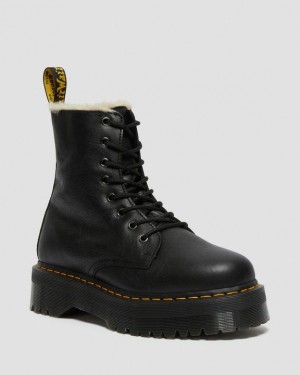 Dr Martens Jadon Boot Nahkaiset Faux Fur Vuoratut Naisten Platform Kengät Mustat | Suomi_Dr54258