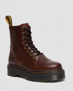 Dr Martens Jadon Boot Pull Up Nahkaiset Platforms Naisten Saappaat Tummanruskea | Suomi_Dr17666