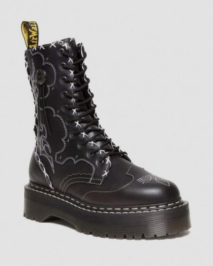 Dr Martens Jadon Hi Boot Gothic Americana Nahkaiset Naisten Platform Kengät Mustat | Suomi_Dr56590