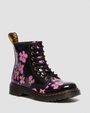 Dr Martens Junior 1460 Pansy Kiiltonahka Nahkaiset Pitsi Up Lasten Saappaat Mustat | Suomi_Dr45763