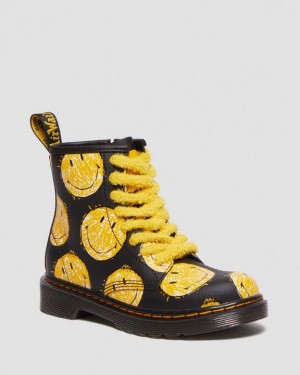 Dr Martens Junior 1460 Smiley® Hydro Nahkaiset Pitsi Up Lasten Saappaat Mustat | Suomi_Dr55589