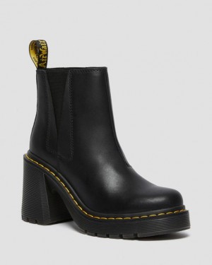 Dr Martens Spence Nahkaiset Flared Heel Chelsea Naisten Saappaat Mustat | Suomi_Dr49904