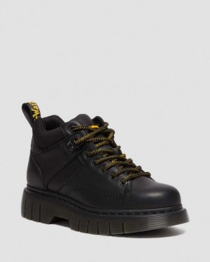 Dr Martens Woodard Grizzly Nahkaiset Low Vapaa-ajan Miesten Platform Kengät Mustat | Suomi_Dr67686