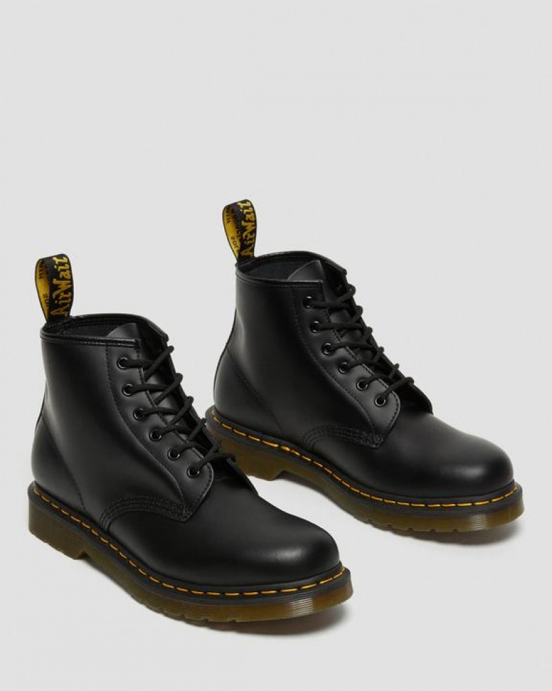 Dr Martens 101 Yellow Stitch Smooth Nahkaiset Ankle Miesten Saappaat Mustat | Suomi_Dr58534