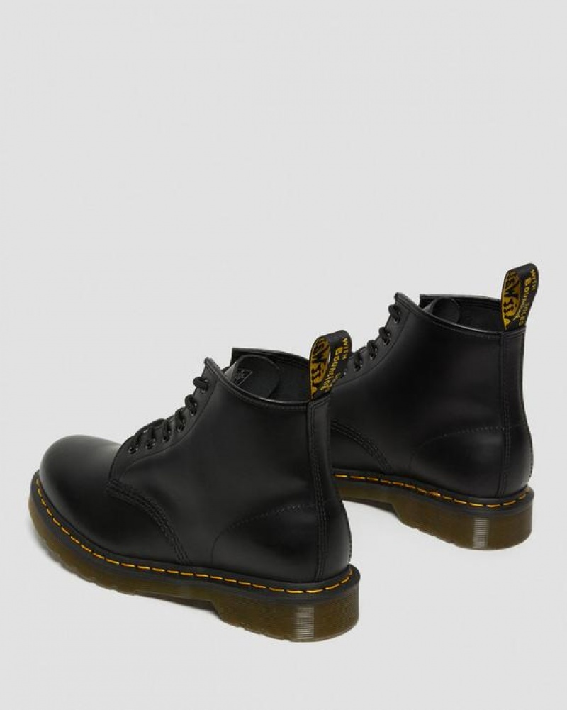 Dr Martens 101 Yellow Stitch Smooth Nahkaiset Ankle Miesten Saappaat Mustat | Suomi_Dr58534