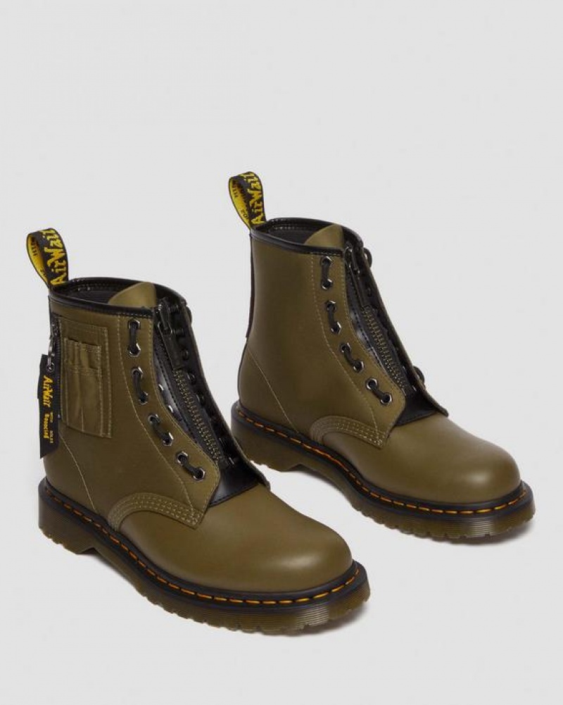 Dr Martens 1460 Ben Alpha Industries Nylon & Nahkaiset Pitsi Up Miesten Saappaat Oliivinvihreä Mustat | Suomi_Dr22052