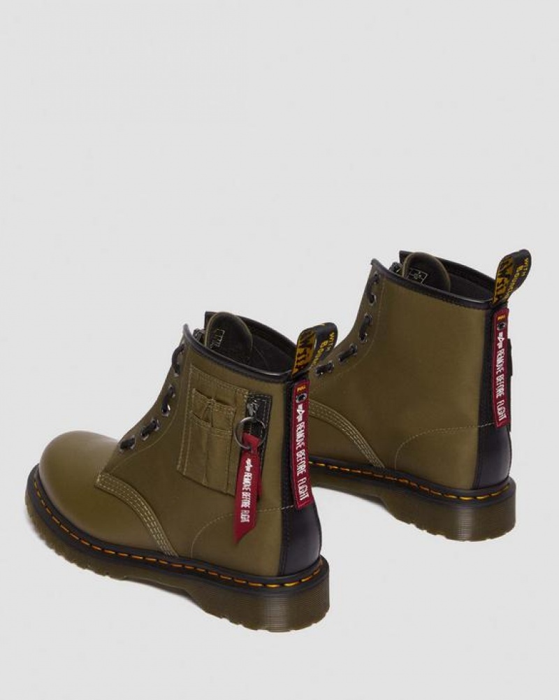 Dr Martens 1460 Ben Alpha Industries Nylon & Nahkaiset Pitsi Up Miesten Saappaat Oliivinvihreä Mustat | Suomi_Dr22052