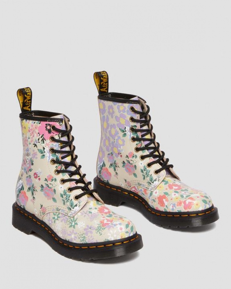 Dr Martens 1460 Floral Mash Up Nahkaiset Pitsi Up Naisten Saappaat Beige | Suomi_Dr29762