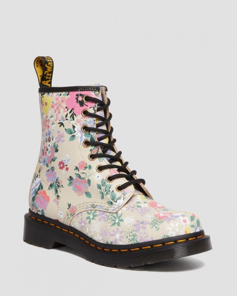 Dr Martens 1460 Floral Mash Up Nahkaiset Pitsi Up Naisten Saappaat Beige | Suomi_Dr29762