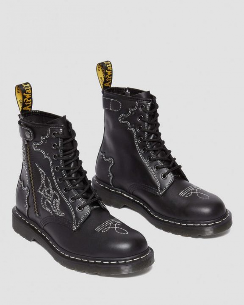 Dr Martens 1460 Gothic Americana Nahkaiset Pitsi Up Naisten Saappaat Mustat | Suomi_Dr30662