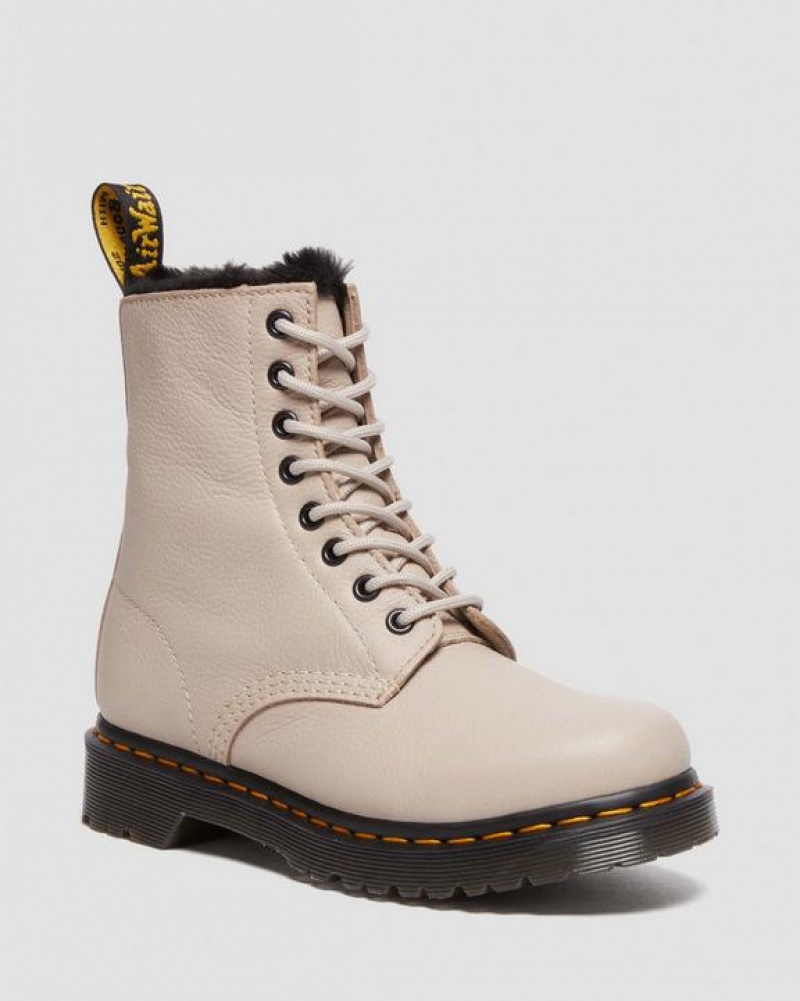 Dr Martens 1460 Serena Faux Fur Vuoratut Virginia Pitsi Up Naisten Saappaat Harmaat Ruskea | Suomi_Dr13023