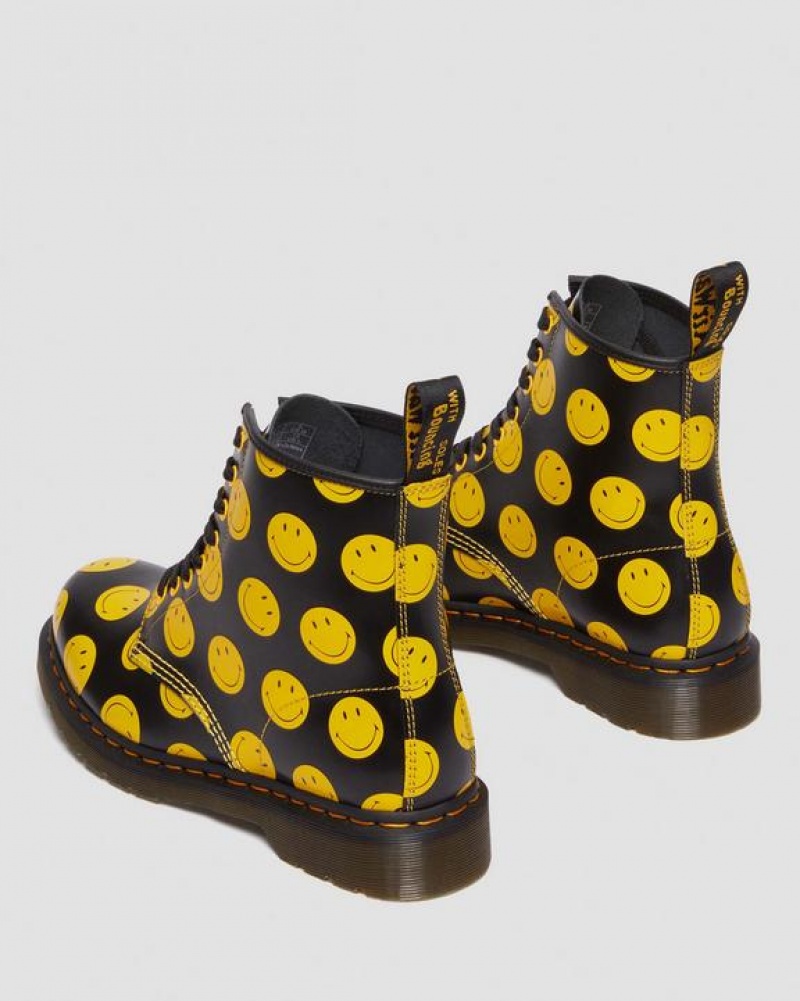 Dr Martens 1460 Smiley® Smooth Nahkaiset Pitsi Up Naisten Saappaat Mustat | Suomi_Dr80970