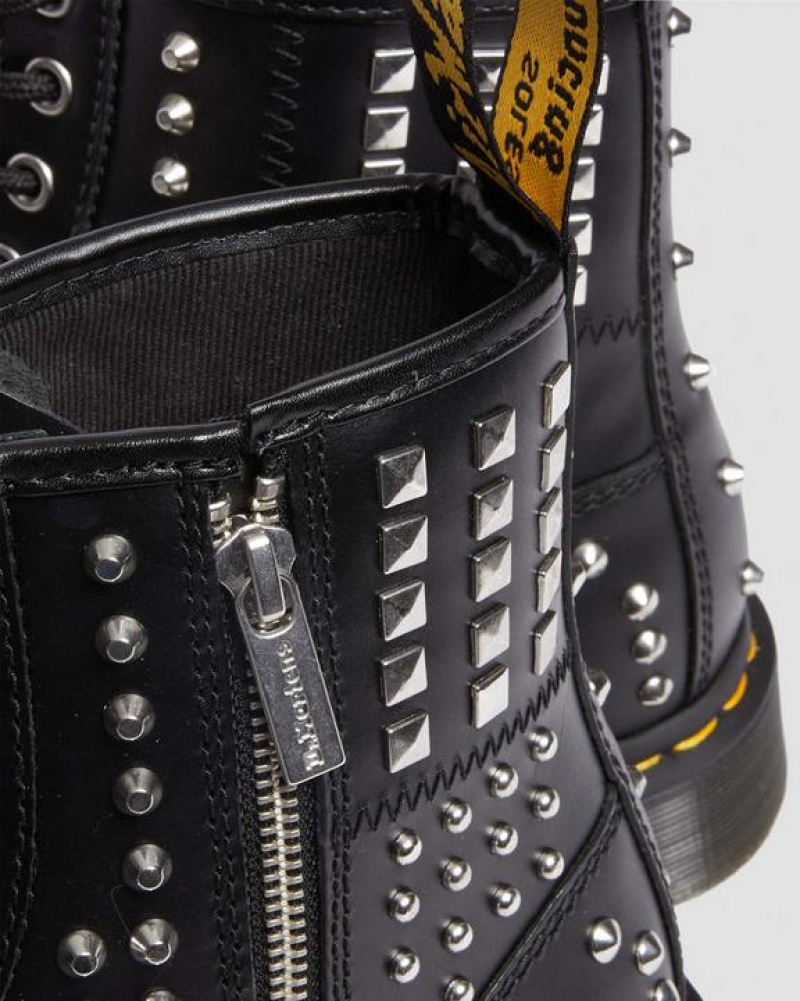 Dr Martens 1460 Studded Zip Atlas Nahkaiset Pitsi Up Naisten Saappaat Mustat | Suomi_Dr75512