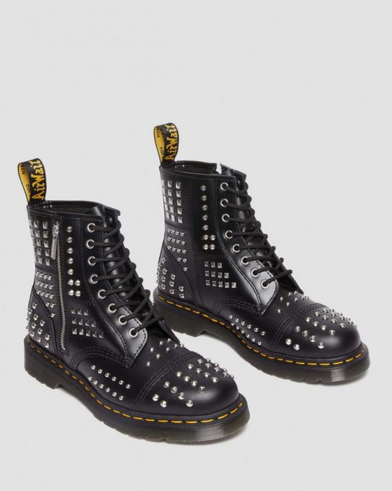 Dr Martens 1460 Studded Zip Atlas Nahkaiset Pitsi Up Naisten Saappaat Mustat | Suomi_Dr75512