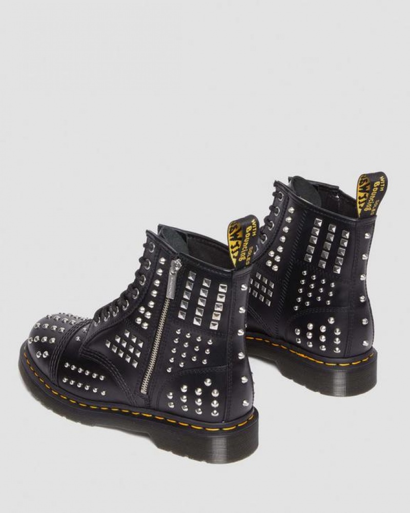 Dr Martens 1460 Studded Zip Atlas Nahkaiset Pitsi Up Naisten Saappaat Mustat | Suomi_Dr75512