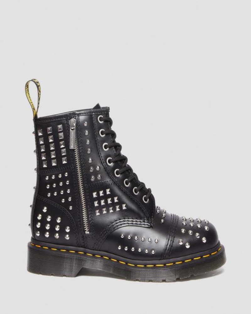 Dr Martens 1460 Studded Zip Atlas Nahkaiset Pitsi Up Naisten Saappaat Mustat | Suomi_Dr75512