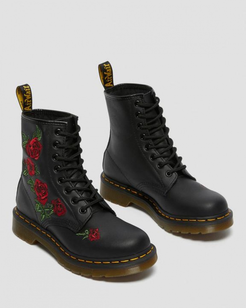 Dr Martens 1460 Vonda Floral Nahkaiset Pitsi Up Naisten Saappaat Mustat | Suomi_Dr65994