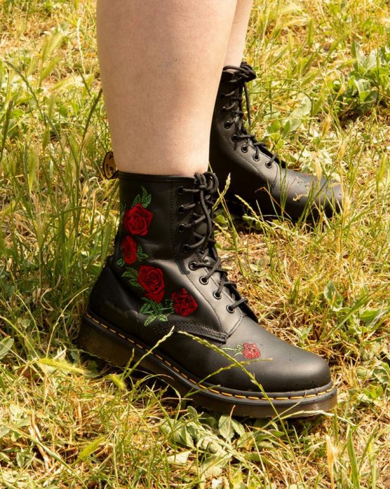 Dr Martens 1460 Vonda Floral Nahkaiset Pitsi Up Naisten Saappaat Mustat | Suomi_Dr65994