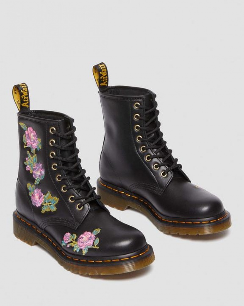 Dr Martens 1460 Vonda II Women's Embroidered Floral Naisten Saappaat Pinkki Mustat | Suomi_Dr64168