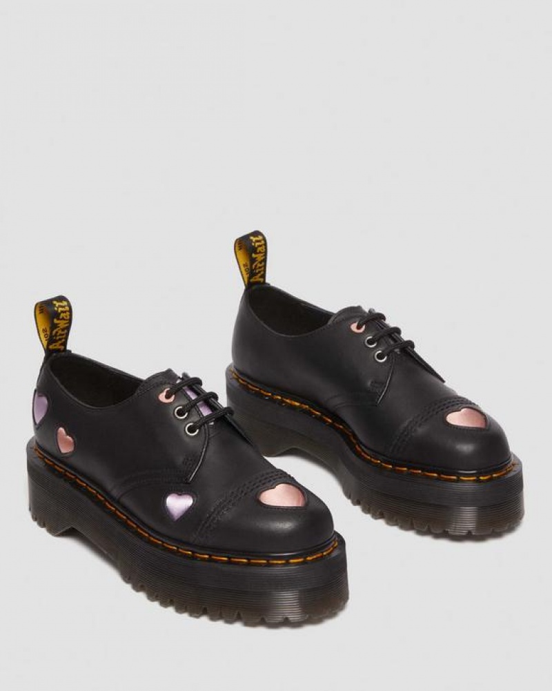 Dr Martens 1461 Nahkaiset Heart Naisten Platform Kengät Mustat | Suomi_Dr58089