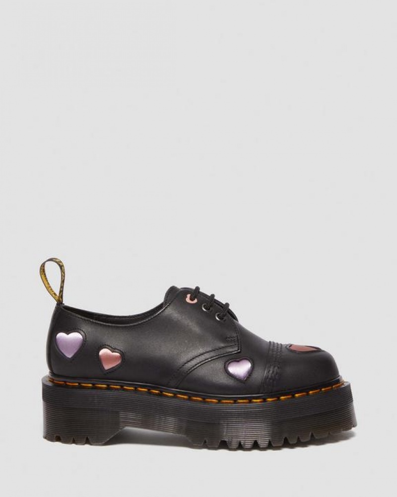 Dr Martens 1461 Nahkaiset Heart Naisten Platform Kengät Mustat | Suomi_Dr58089