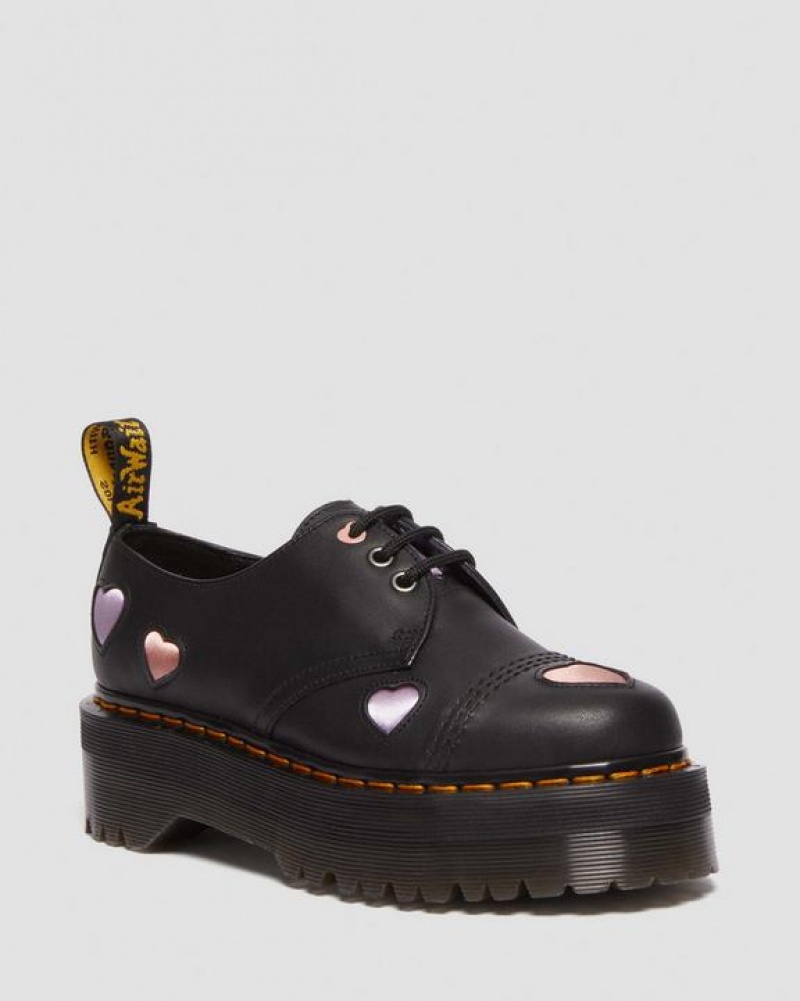 Dr Martens 1461 Nahkaiset Heart Naisten Platform Kengät Mustat | Suomi_Dr58089