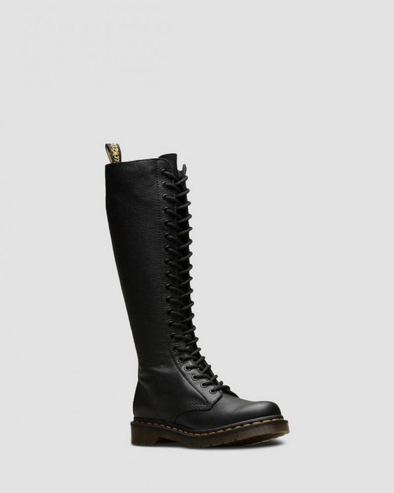 Dr Martens 1B60 Virginia Nahkaiset Knee High Naisten Saappaat Mustat | Suomi_Dr32056