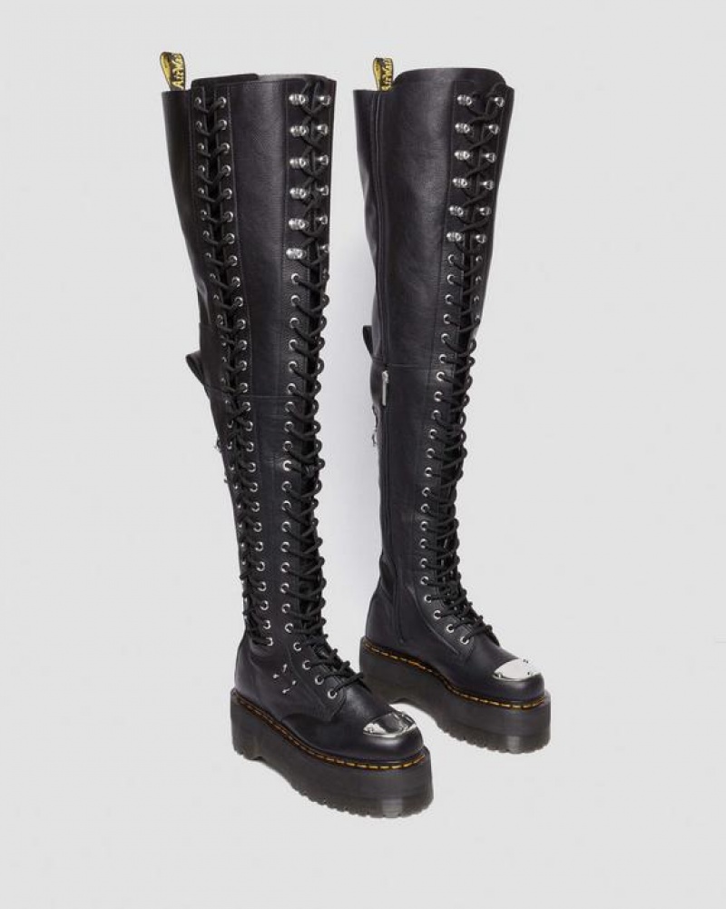 Dr Martens 28-Eye Extreme Max Virginia Nahkaiset Knee High Naisten Saappaat Mustat | Suomi_Dr67603