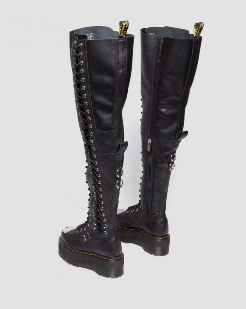 Dr Martens 28-Eye Extreme Max Virginia Nahkaiset Knee High Naisten Saappaat Mustat | Suomi_Dr67603