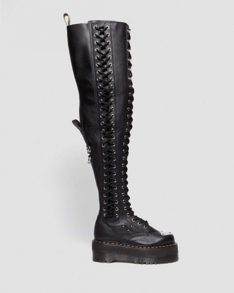 Dr Martens 28-Eye Extreme Max Virginia Nahkaiset Knee High Naisten Saappaat Mustat | Suomi_Dr67603