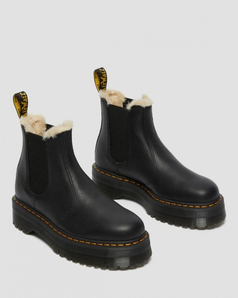 Dr Martens 2976 Faux Fur Vuoratut Chelsea Miesten Platform Kengät Mustat | Suomi_Dr28359