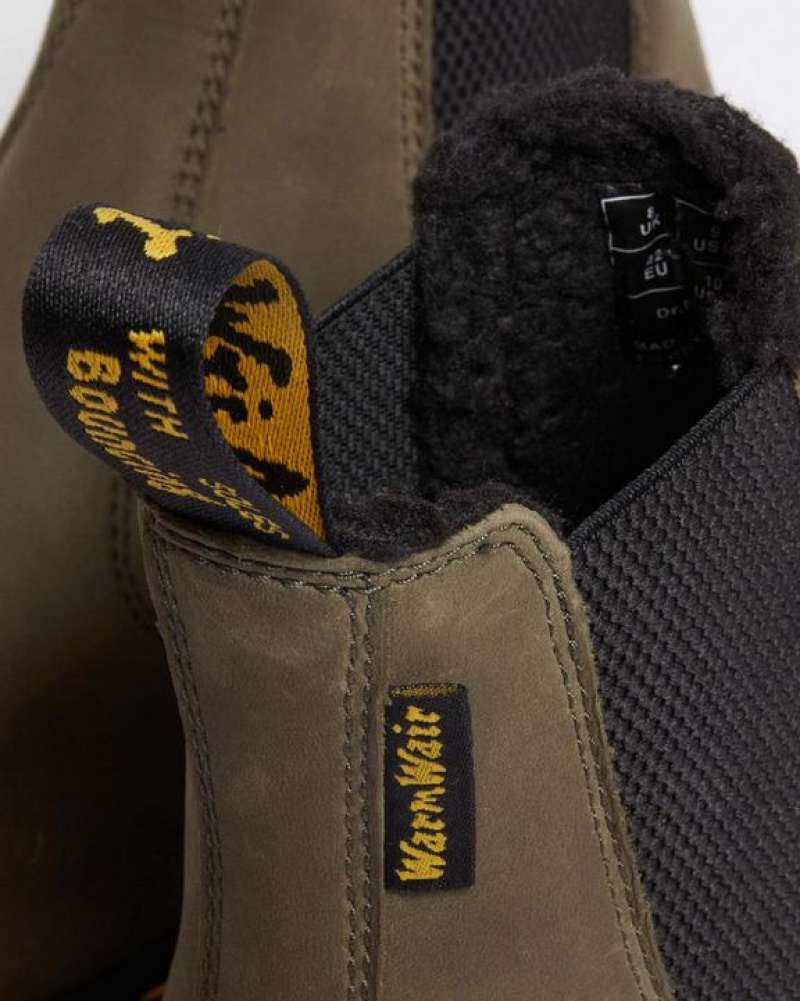 Dr Martens 2976 Fleece Vuoratut Nahkaiset Chelsea Miesten Saappaat Oliivinvihreä | Suomi_Dr69711