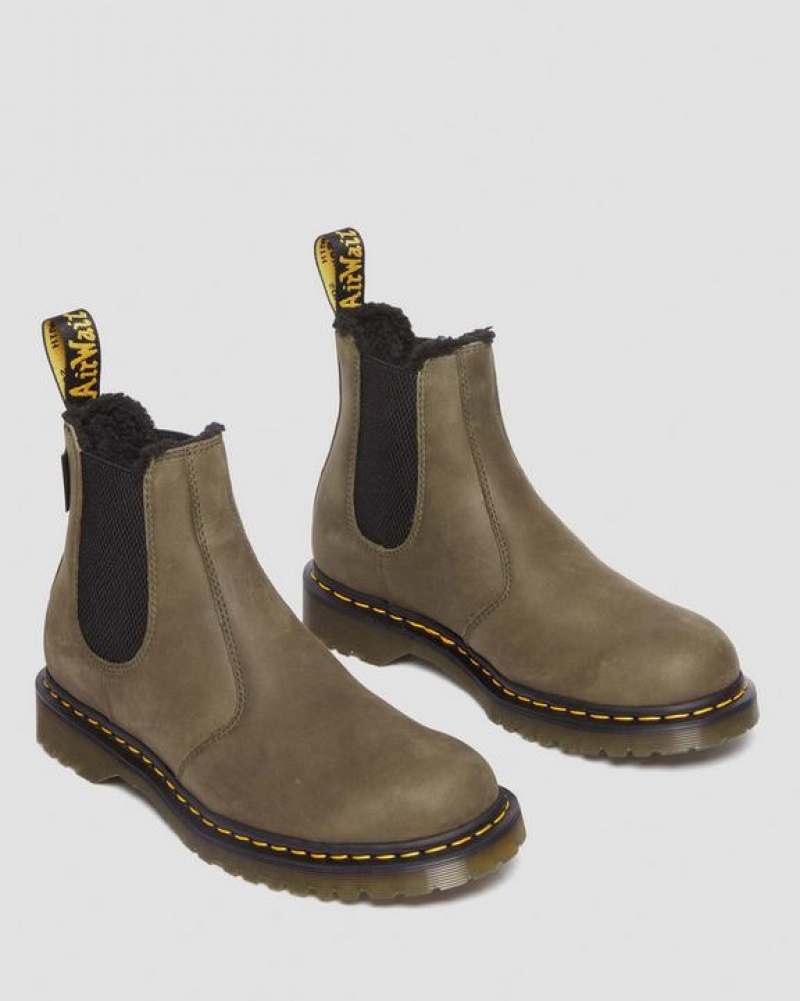 Dr Martens 2976 Fleece Vuoratut Nahkaiset Chelsea Miesten Saappaat Oliivinvihreä | Suomi_Dr69711