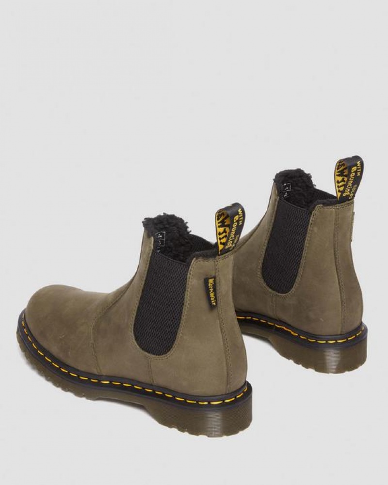 Dr Martens 2976 Fleece Vuoratut Nahkaiset Chelsea Miesten Saappaat Oliivinvihreä | Suomi_Dr69711