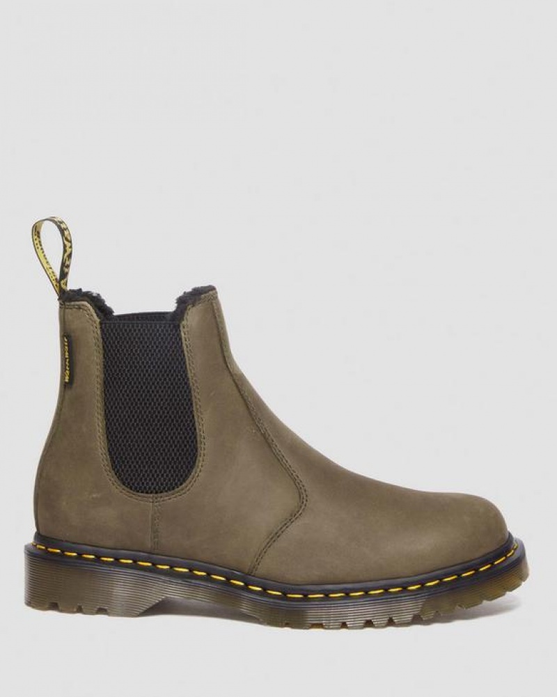 Dr Martens 2976 Fleece Vuoratut Nahkaiset Chelsea Miesten Saappaat Oliivinvihreä | Suomi_Dr69711