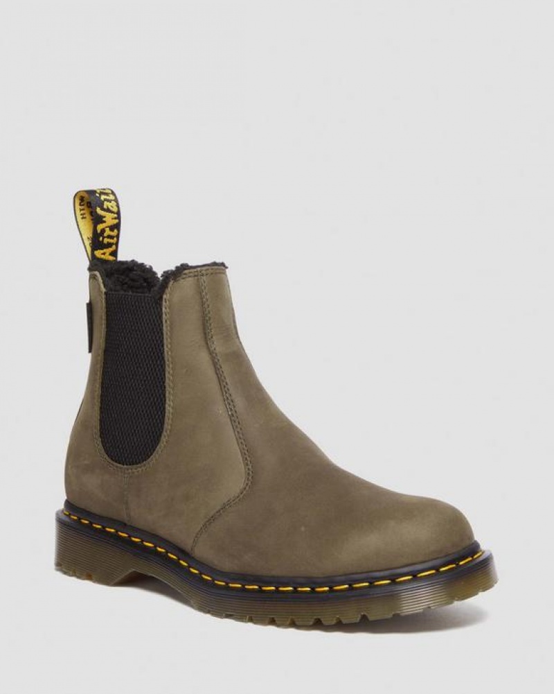 Dr Martens 2976 Fleece Vuoratut Nahkaiset Chelsea Miesten Saappaat Oliivinvihreä | Suomi_Dr69711