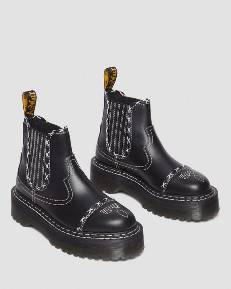 Dr Martens 2976 Gothic Americana Nahkaiset Platform Chelsea Naisten Saappaat Mustat | Suomi_Dr35787