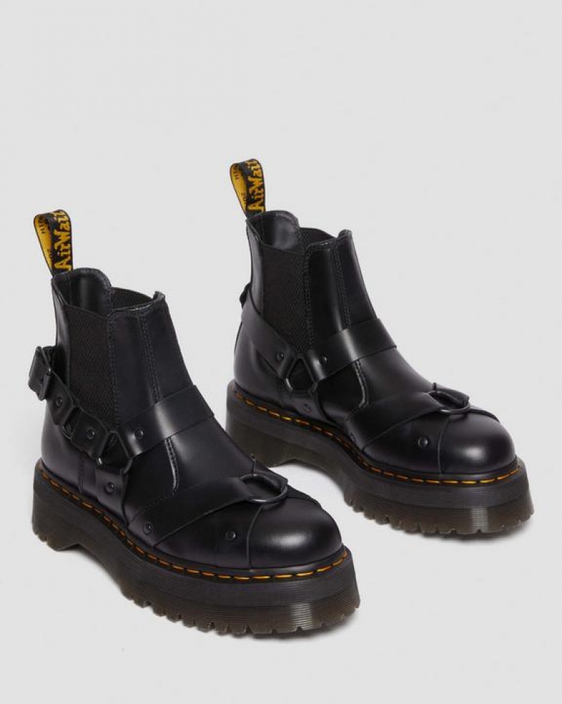 Dr Martens 2976 Harness Nahkaiset Platform Chelsea Naisten Saappaat Mustat | Suomi_Dr85553