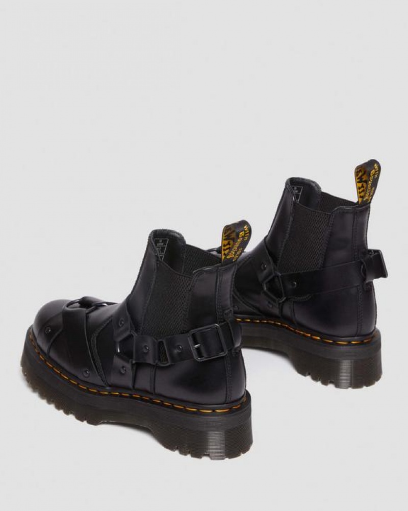 Dr Martens 2976 Harness Nahkaiset Platform Chelsea Naisten Saappaat Mustat | Suomi_Dr85553