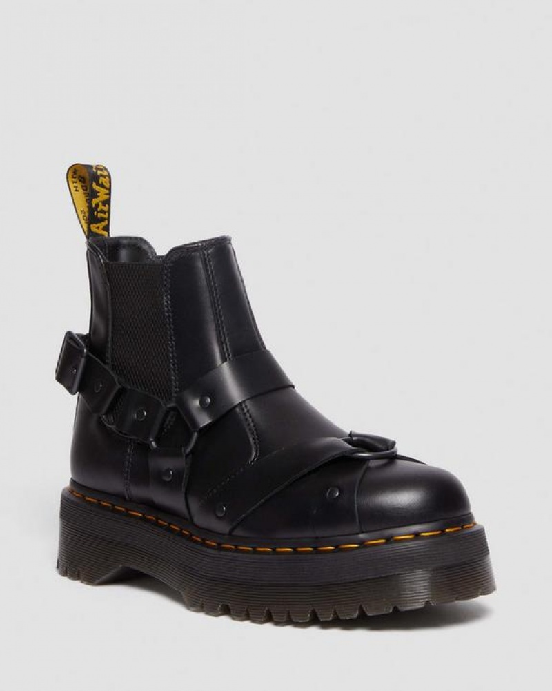 Dr Martens 2976 Harness Nahkaiset Platform Chelsea Naisten Saappaat Mustat | Suomi_Dr85553