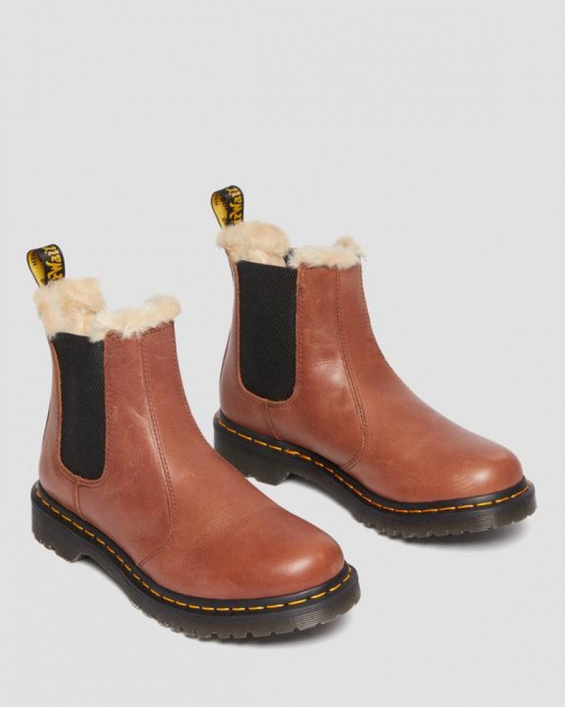 Dr Martens 2976 Leonore Women's Faux Fur-Vuoratut Chelsea Naisten Saappaat Ruskea | Suomi_Dr62898